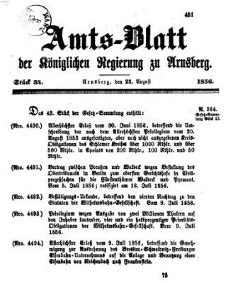 Amtsblatt für den Regierungsbezirk Arnsberg Samstag 23. August 1856