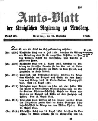 Amtsblatt für den Regierungsbezirk Arnsberg Samstag 27. September 1856