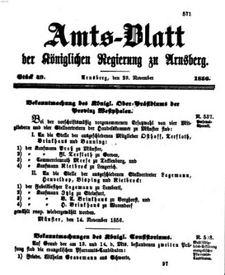 Amtsblatt für den Regierungsbezirk Arnsberg Samstag 29. November 1856