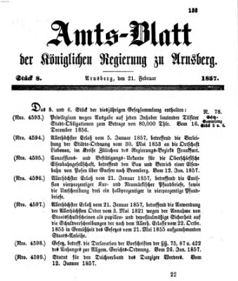 Amtsblatt für den Regierungsbezirk Arnsberg Samstag 21. Februar 1857