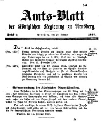 Amtsblatt für den Regierungsbezirk Arnsberg Samstag 28. Februar 1857