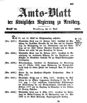 Amtsblatt für den Regierungsbezirk Arnsberg Samstag 11. April 1857