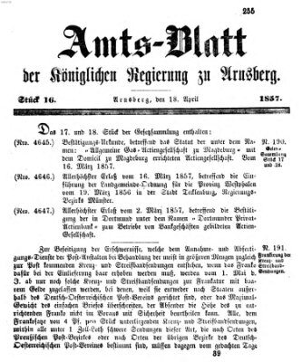 Amtsblatt für den Regierungsbezirk Arnsberg Samstag 18. April 1857