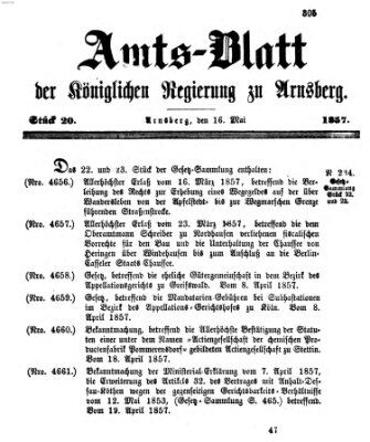 Amtsblatt für den Regierungsbezirk Arnsberg Samstag 16. Mai 1857