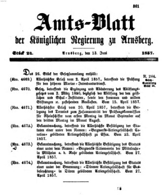 Amtsblatt für den Regierungsbezirk Arnsberg Samstag 13. Juni 1857