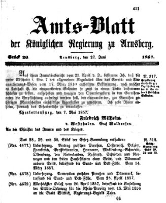 Amtsblatt für den Regierungsbezirk Arnsberg Samstag 27. Juni 1857