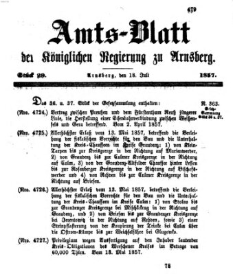 Amtsblatt für den Regierungsbezirk Arnsberg Samstag 18. Juli 1857