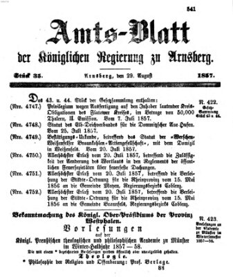 Amtsblatt für den Regierungsbezirk Arnsberg Samstag 29. August 1857