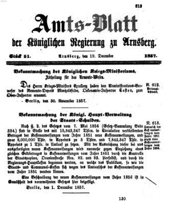 Amtsblatt für den Regierungsbezirk Arnsberg Samstag 19. Dezember 1857