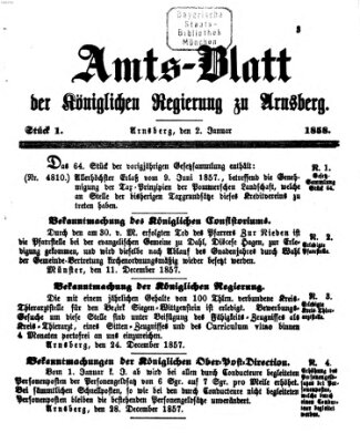 Amtsblatt für den Regierungsbezirk Arnsberg Samstag 2. Januar 1858