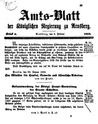 Amtsblatt für den Regierungsbezirk Arnsberg Samstag 6. Februar 1858