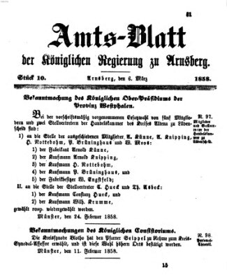 Amtsblatt für den Regierungsbezirk Arnsberg Samstag 6. März 1858