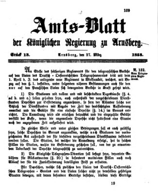 Amtsblatt für den Regierungsbezirk Arnsberg Samstag 27. März 1858