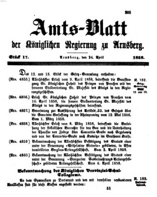 Amtsblatt für den Regierungsbezirk Arnsberg Samstag 24. April 1858