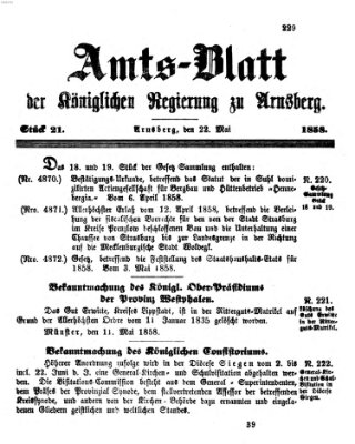 Amtsblatt für den Regierungsbezirk Arnsberg Samstag 22. Mai 1858