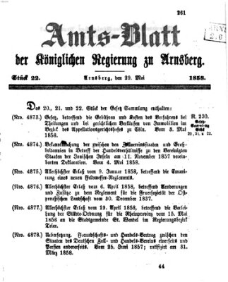 Amtsblatt für den Regierungsbezirk Arnsberg Samstag 29. Mai 1858