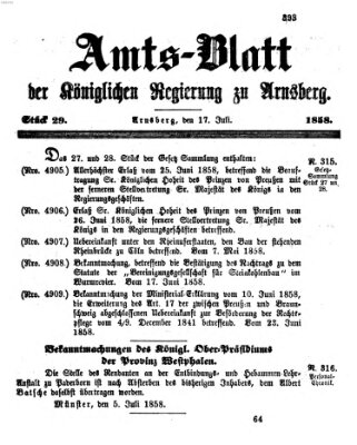 Amtsblatt für den Regierungsbezirk Arnsberg Samstag 17. Juli 1858