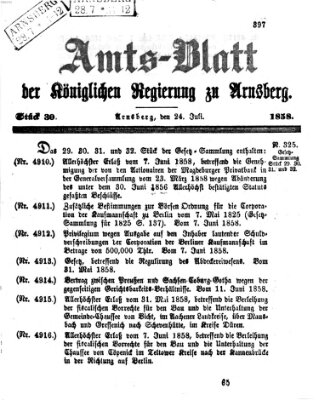 Amtsblatt für den Regierungsbezirk Arnsberg Samstag 24. Juli 1858