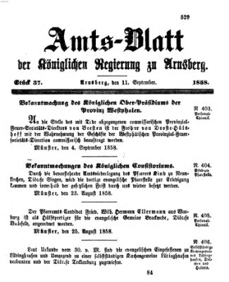 Amtsblatt für den Regierungsbezirk Arnsberg Samstag 11. September 1858