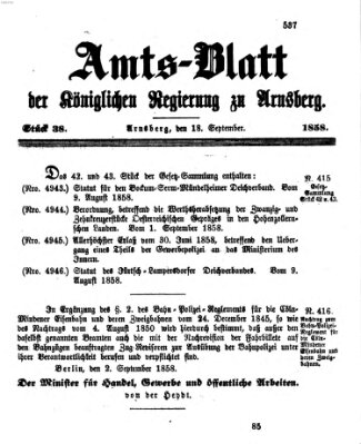 Amtsblatt für den Regierungsbezirk Arnsberg Samstag 18. September 1858