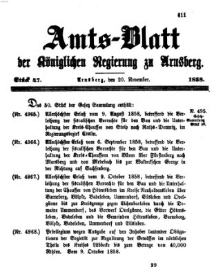 Amtsblatt für den Regierungsbezirk Arnsberg Samstag 20. November 1858