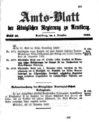 Amtsblatt für den Regierungsbezirk Arnsberg Samstag 4. Dezember 1858