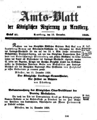 Amtsblatt für den Regierungsbezirk Arnsberg Samstag 18. Dezember 1858