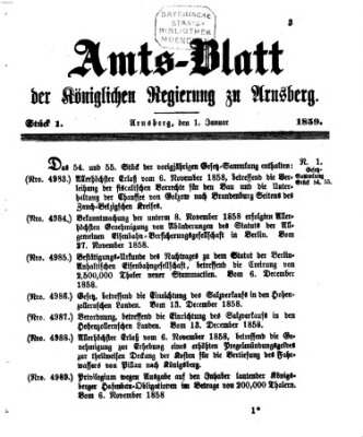 Amtsblatt für den Regierungsbezirk Arnsberg Samstag 1. Januar 1859