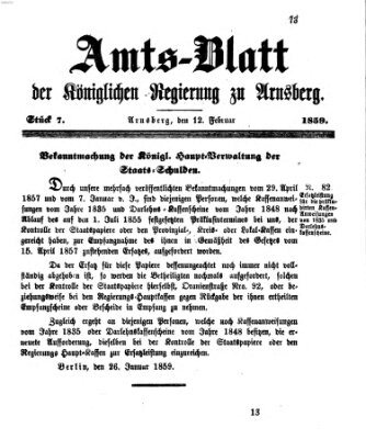 Amtsblatt für den Regierungsbezirk Arnsberg Samstag 12. Februar 1859