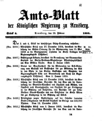 Amtsblatt für den Regierungsbezirk Arnsberg Samstag 19. Februar 1859