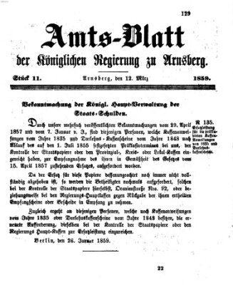 Amtsblatt für den Regierungsbezirk Arnsberg Samstag 12. März 1859