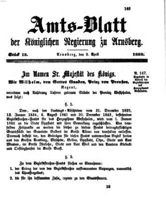 Amtsblatt für den Regierungsbezirk Arnsberg Samstag 9. April 1859