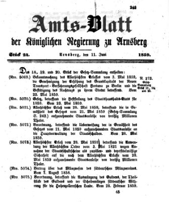 Amtsblatt für den Regierungsbezirk Arnsberg Samstag 11. Juni 1859