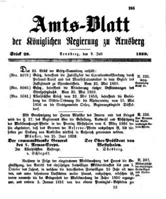 Amtsblatt für den Regierungsbezirk Arnsberg Samstag 9. Juli 1859