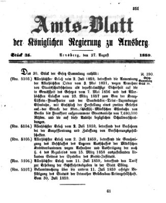 Amtsblatt für den Regierungsbezirk Arnsberg Samstag 27. August 1859