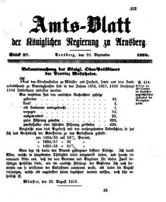 Amtsblatt für den Regierungsbezirk Arnsberg Samstag 10. September 1859