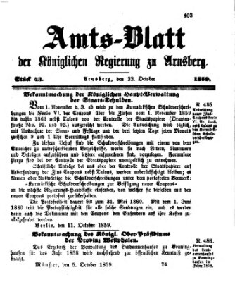 Amtsblatt für den Regierungsbezirk Arnsberg Samstag 22. Oktober 1859