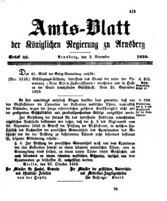 Amtsblatt für den Regierungsbezirk Arnsberg Samstag 5. November 1859