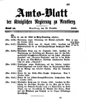 Amtsblatt für den Regierungsbezirk Arnsberg Samstag 26. November 1859