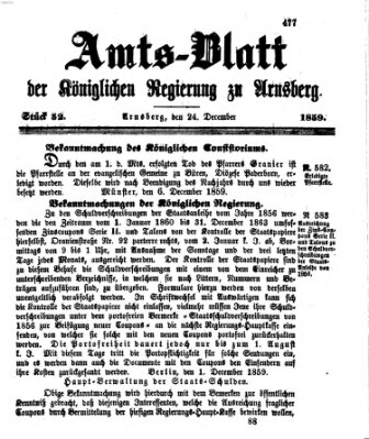 Amtsblatt für den Regierungsbezirk Arnsberg Samstag 24. Dezember 1859