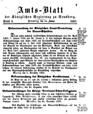 Amtsblatt für den Regierungsbezirk Arnsberg Samstag 14. Januar 1860