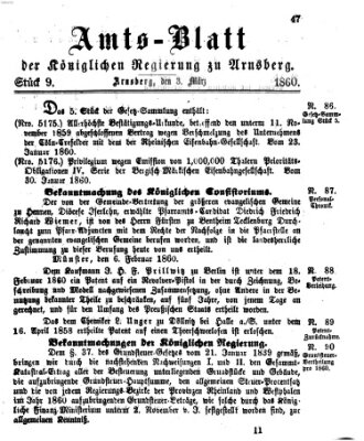Amtsblatt für den Regierungsbezirk Arnsberg Samstag 3. März 1860