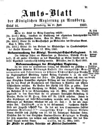 Amtsblatt für den Regierungsbezirk Arnsberg Samstag 21. April 1860