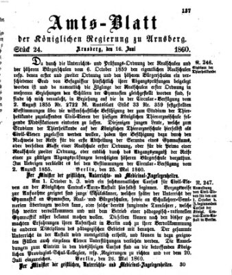 Amtsblatt für den Regierungsbezirk Arnsberg Samstag 16. Juni 1860