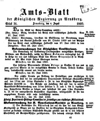 Amtsblatt für den Regierungsbezirk Arnsberg Samstag 4. August 1860