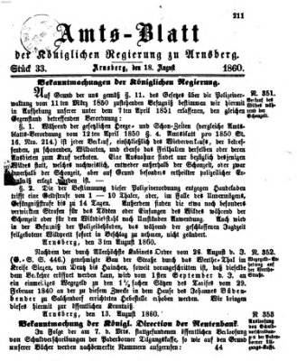 Amtsblatt für den Regierungsbezirk Arnsberg Samstag 18. August 1860