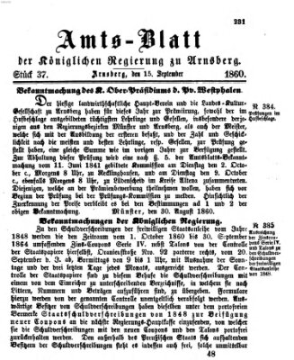 Amtsblatt für den Regierungsbezirk Arnsberg Samstag 15. September 1860