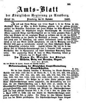 Amtsblatt für den Regierungsbezirk Arnsberg Samstag 22. September 1860