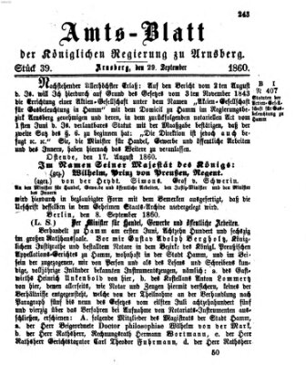 Amtsblatt für den Regierungsbezirk Arnsberg Samstag 29. September 1860