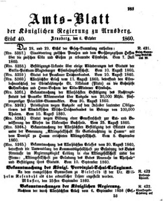 Amtsblatt für den Regierungsbezirk Arnsberg Samstag 6. Oktober 1860